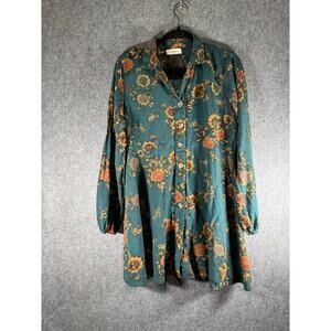 Natural Life Dress Women Large Green Life Ainsley Floral Shirt Midi Boho Hippie